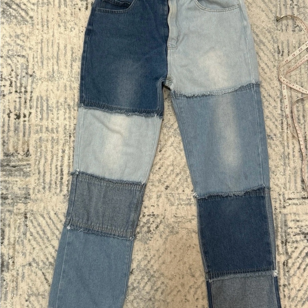 Steve Madden Blue patchwork  Denim Jeans raw hem size 28